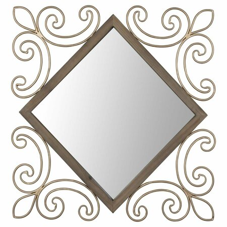 HOMEROOTS 24 x 24.25 x 0.85 in. Antiqued Bronze Traditional Diamond Wall Mirror with Metal Detailing 389856